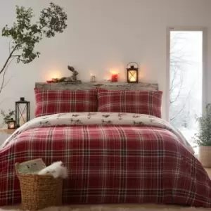 Image of Dreams&drapes - Lodge Derwent Check 100% Brushed Cotton Reversible Duvet Cover Set, Natural, King
