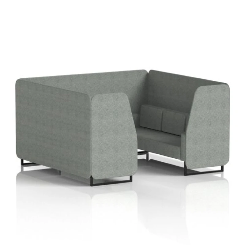 Image of Brixworth 6 Seater Office Booth with Front Panel - Black Legs in Rivet Fabric - Prime Panels and Sofa