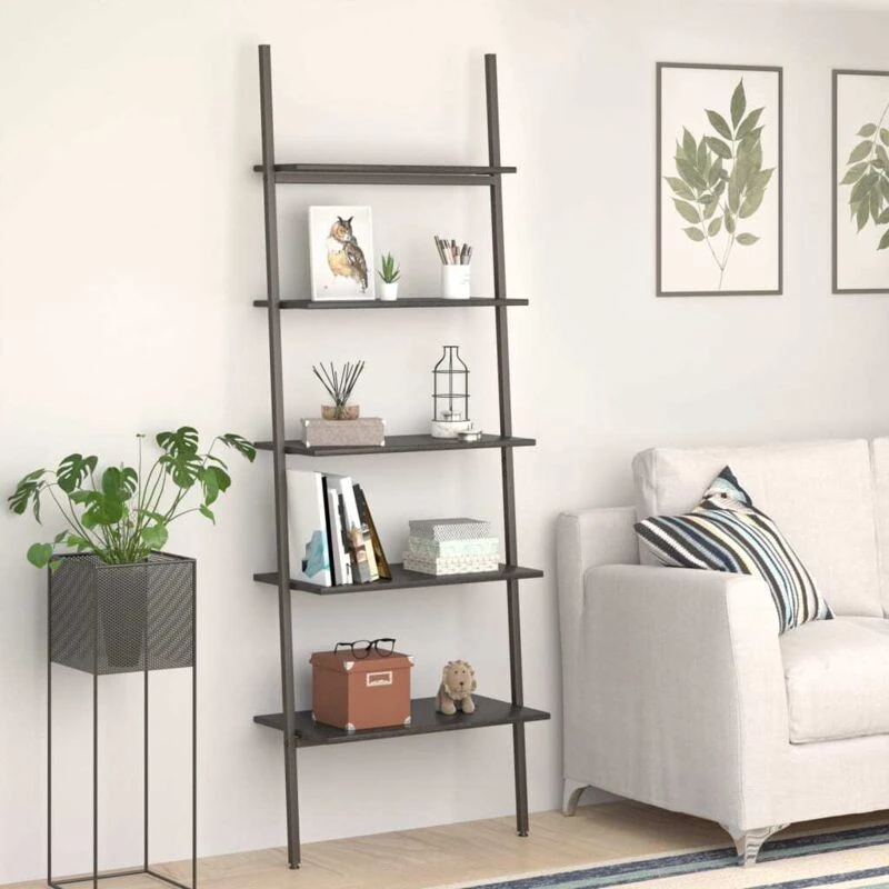 Image of Vidaxl 5-tier Leaning Shelf Black 64X34X185.5 Cm, Black 336378