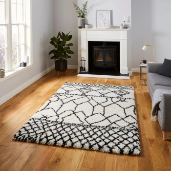 Image of Scandi Berber G276 White Black 160cm x 220cm Rectangle - Black and Ivory