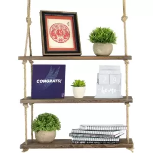 image of Wooden Hanging Shelf 3 Tier M&W - Brown