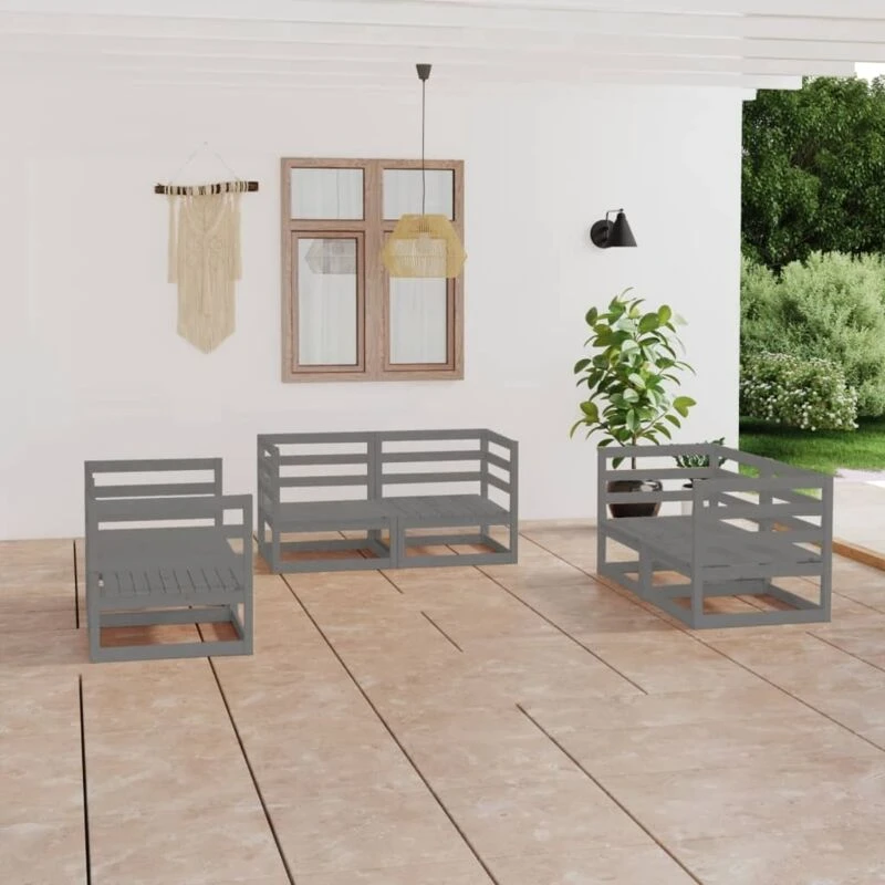 Image of VIDAXL 6 Piece Garden Lounge Set Grey Solid Pinewood Vidaxl 8720286465448