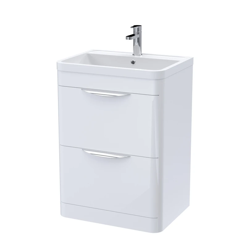 Image of Balterley Floor Standing 2 Drawer Vanity Unit Basin Gloss White 600mm White