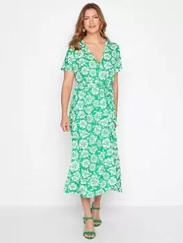 Image of Long Tall Sally Floral Print Wrap Dress - Green, Size 12, Women