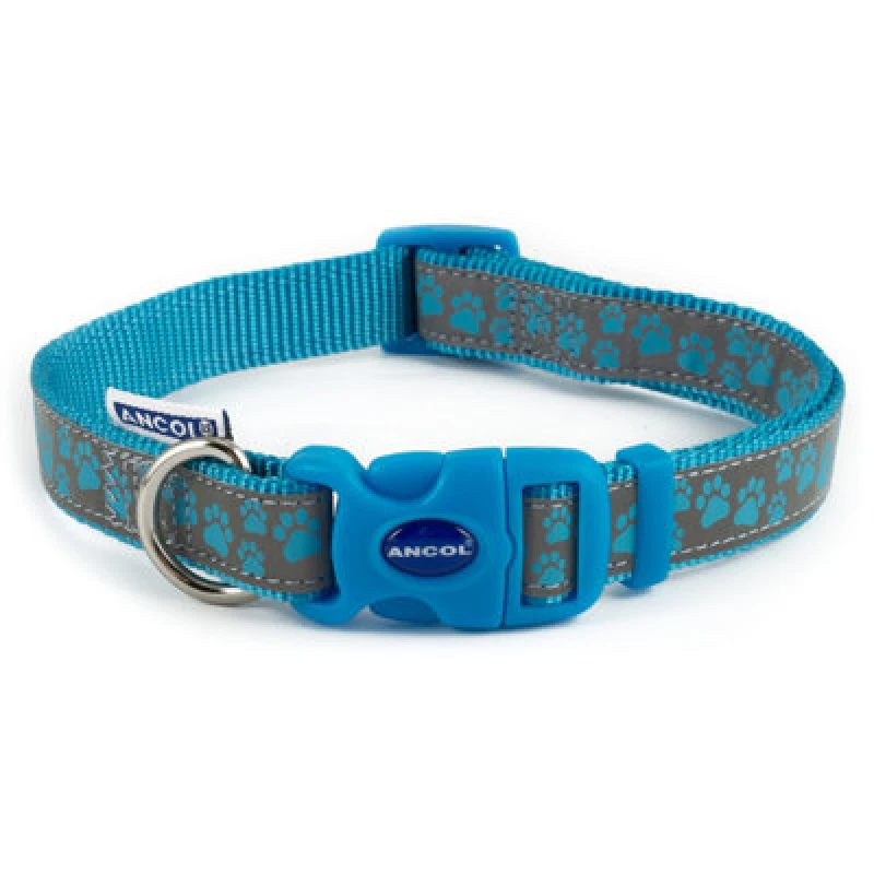 Image of Ancol Paw Patterned Collection Reflective Adjustable Size 2-5 Dog Collar Blue