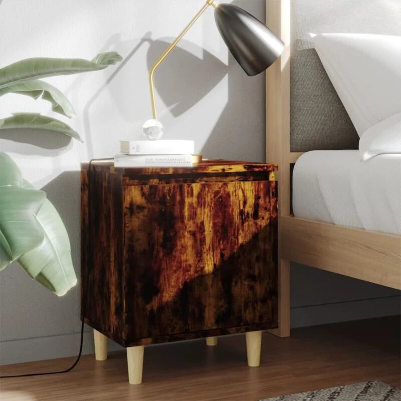 Image of VIDAXL Bed Cabinets with Solid Wood Legs 2 pcs Smoked Oak 40x30x50cm Vidaxl 8720286854600