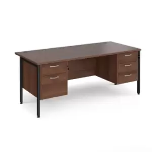 image of Office Desk Rectangular Desk 1800mm With Double Pedestal Walnut Top With Black Frame 800mm Depth Maestro 25 MH18P23KW