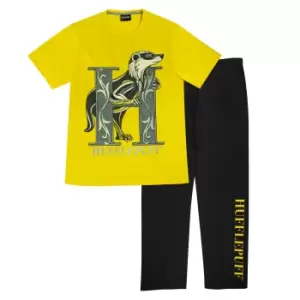 Image of Harry Potter Mens Hufflepuff Pyjama Set (L) (Black/Yellow)