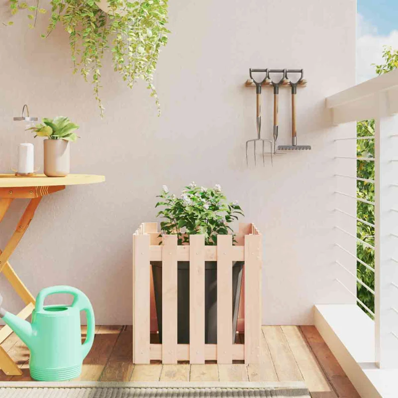 Image of vidaXL Garden Planter w/ Fence Design 50x50x50cm Solid Wood Pine, Brown 832452
