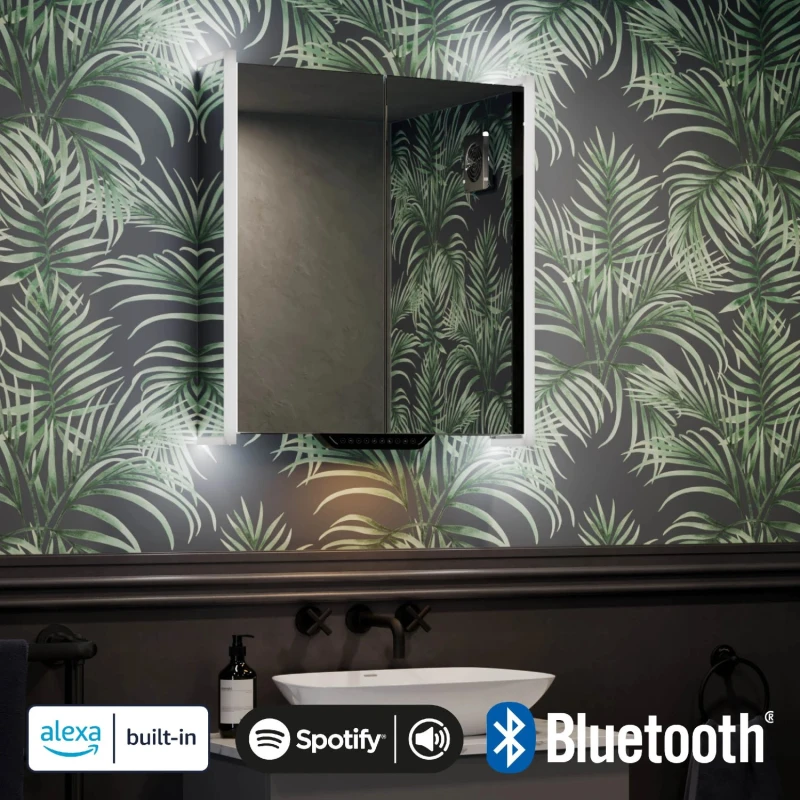 Image of Sensio Luka Double Door Chrome Bathroom Mirror Cabinet with Lights Built in Alexa and Bluetooth 660 x 700mm LS30192T0