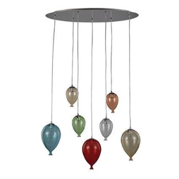 Image of Clown 7 Light Oval Balloon Cluster Pendant Multi-coloured, G9