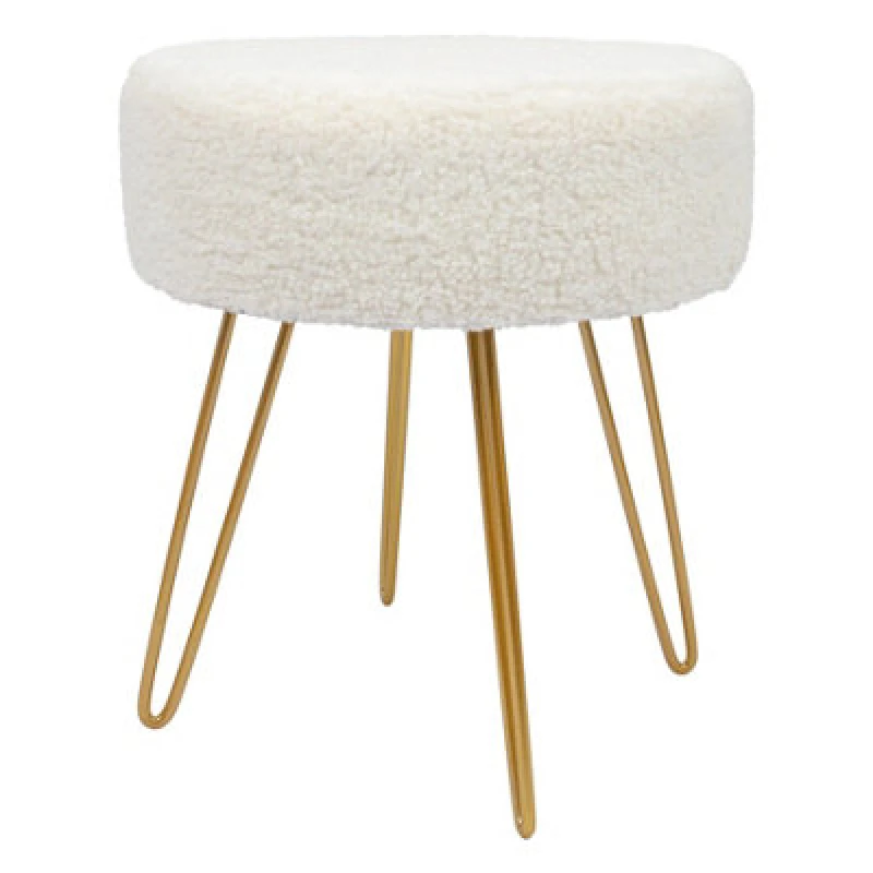 Image of Harbour Housewares Boucle Footstool - Round Modern Dressing Table Footstool Vanity Seat Chairs - 40 X 35Cm - Gold Legs