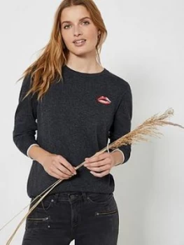 Image of Mint Velvet Lips Crew Neck Jumper - Dark Grey