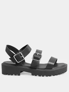 image of Yours Extra Wide Fit Chunky Multi Strap Sandal - Black, Size 7Eee, Women