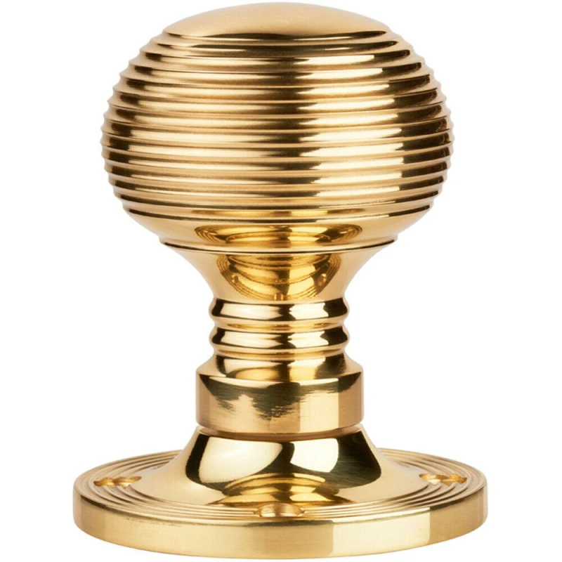 Image of Loops PAIR Textured Rimmed Mortice Door Knob 52mm Dia Brass Beehive Handle Metallics unisex