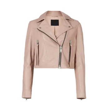 Image of AllSaints Rift Leather Biker Jacket - Pink