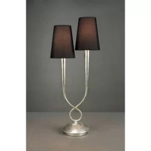 image of Paola Table Lamp 2 Bulbs E14, silver painted with Black lampshades