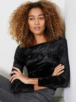 Image of Mint Velvet Crushed Velvet Top - Black Size M Women