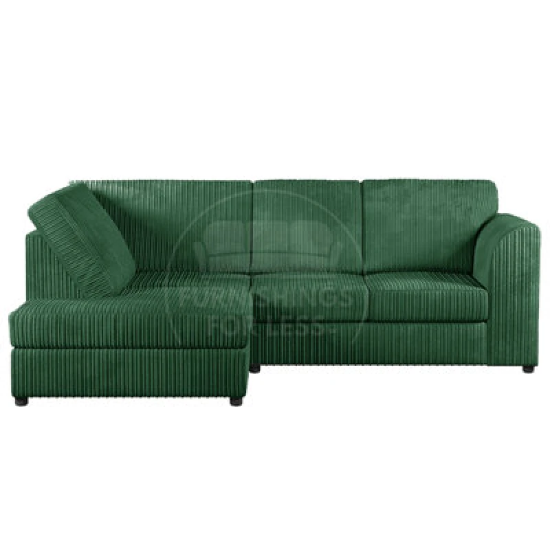 Image of Furnishings For Less UK Luxor Green Jumbo Cord 4 Seater Corner Sofa Left Hand Facing - Full Back