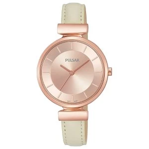 image of Pulsar PH8418X1 Ladies Cream Leather Strap Rose Gold Case 50M Watch