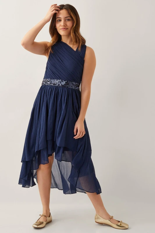 Image of Monsoon Girl's Abigail One-Shoulder Prom Dress Blue Size: 14 Years Blue Female 14 Years