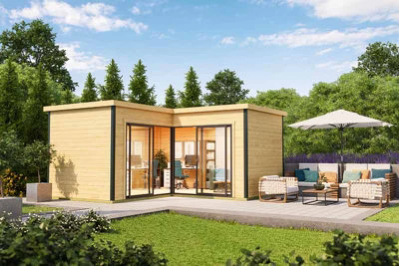 Image of Lasita Maja Domeo 6 + Domeo 6 Al Pack Iso-Log Cabin, Wooden Garden Room, Timber Summerhouse, Home Office - L500 X W509.3 X H250.8 Cm