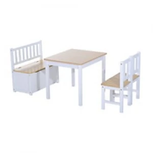 image of HOMCOM Kids Table And Chairs Set White Pine Wood, MDF 312-001