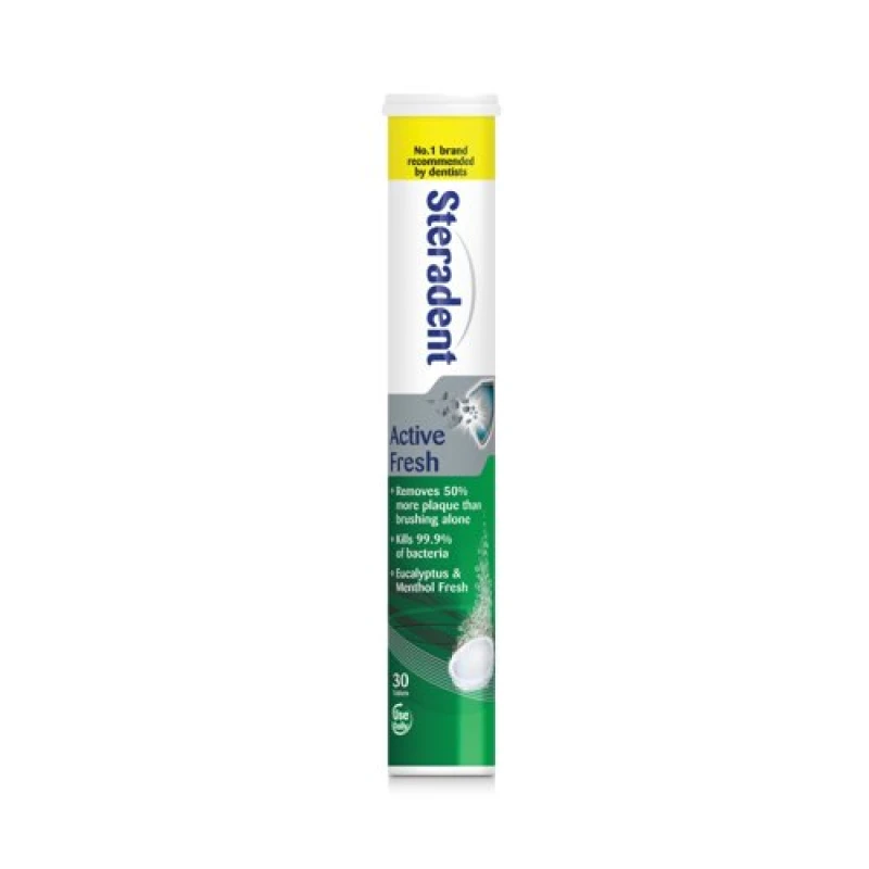 Image of Steradent Steradent Active Fresh Denture Cleaning Tablets x30 Eucalyptus/Menthol Fresh (Pack of 12) 3008543 3008543