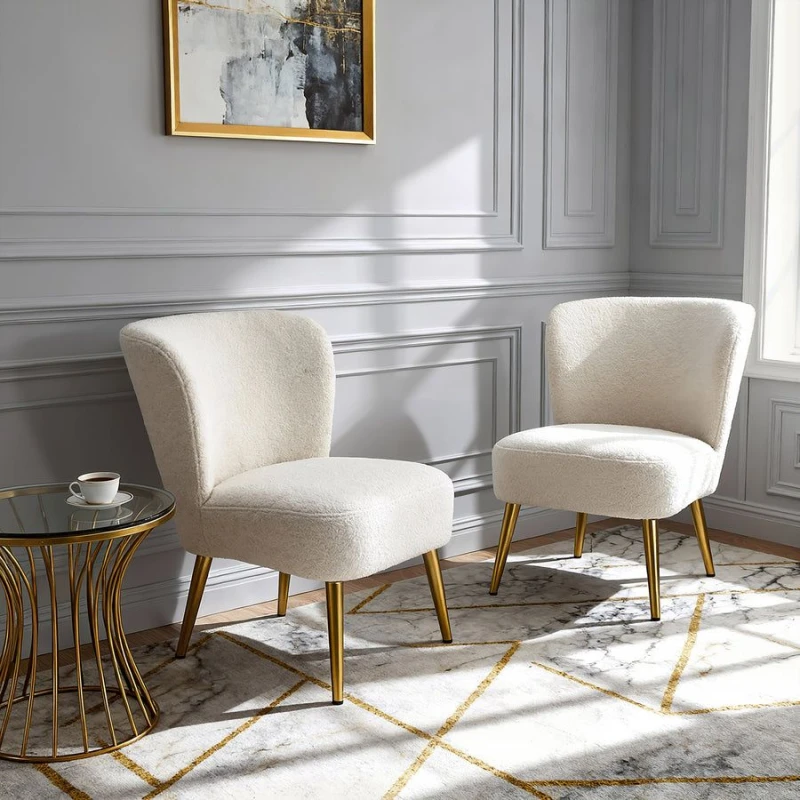 Image of Home Garden Direct Shaun - Boucle Armchair with Golden Legs - Cream in Beige Beige Unisex