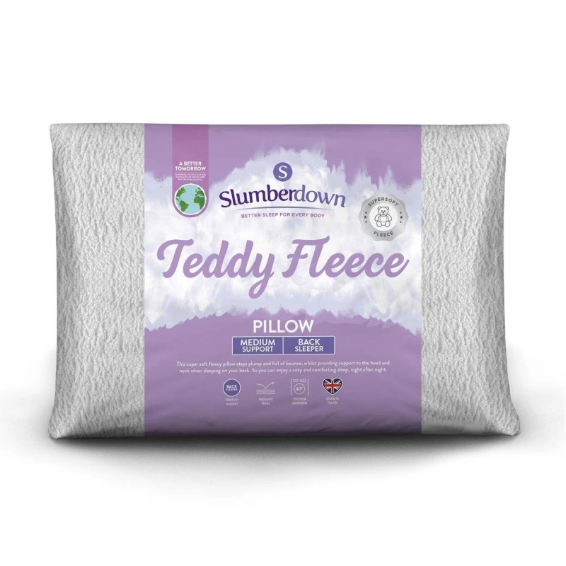 Image of Slumberdown 2 Pack Teddy Fleece Medium Support Pillows White unisex