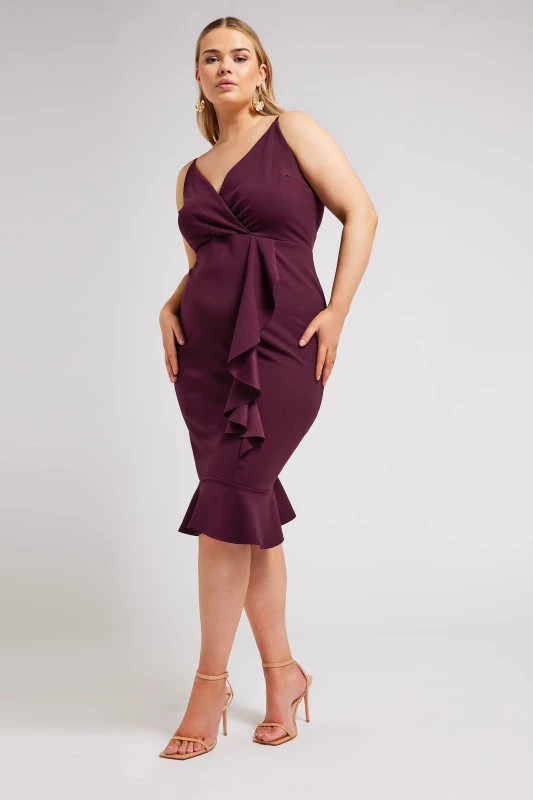 Image of Yours Ruffle Wrap Dress Purple