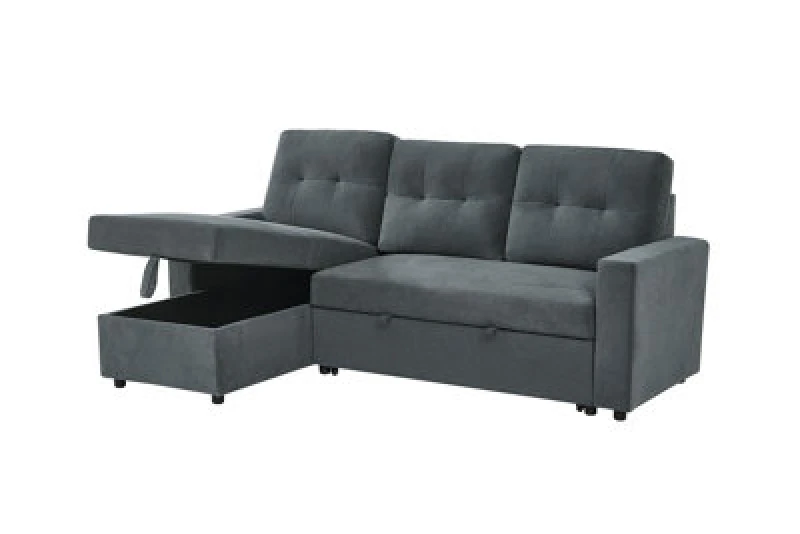 Image of Mattress Guru Reegan L Shaped Corner Sofa Bed with Hidden Storage and Reversible Chaise Mid Grey