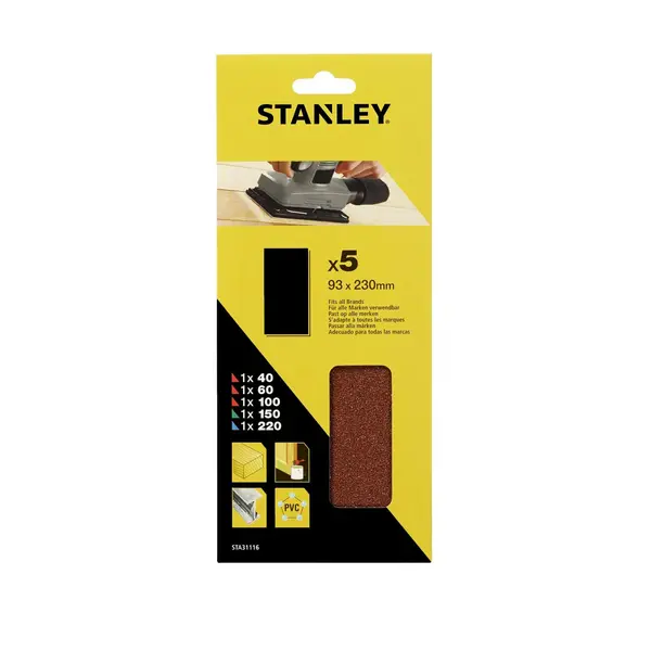 image of Stanley 1/3 Sheet Sander UNPunched Wire Clip Mixed Sanding Sheets - STA31116-XJ