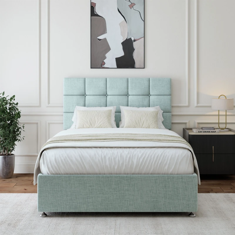 Image of Bedmaster Bedmaster Linen Divan Base And Square Headboard in Light Brown Size: Single Light Brown Single Unisex 9501797839435