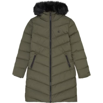 Image of Calvin Klein Jeans Long Down Jacket - BLACK OLIVE