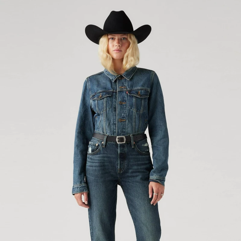 Image of Levis Ex Boyfriend Trucker Jacket - Blue Blue 8
