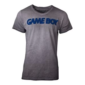 Image of Nintendo - 3D Logo On Acid Washed Background Mens Large T-Shirt - Grey