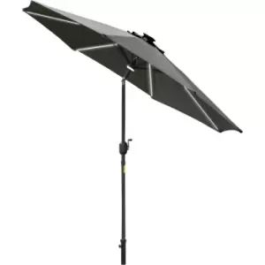 image of 2.7m Garden Parasol Patio Sun Umbrella w/ LED Solar Light Grey - Outsunny