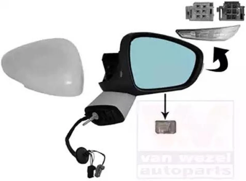 Image of VAN WEZEL 0968818 Wing mirror * HAGUS * Right, with temperature sensor, primed Outside Mirror (50)