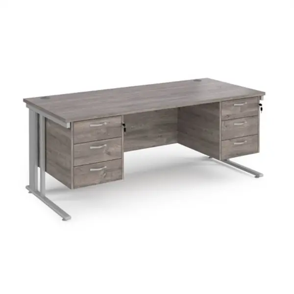 Image of Maestro 25 straight desk 1800mm x 800mm with two x 3 drawer pedestals - silver cable managed leg frame, grey oak top