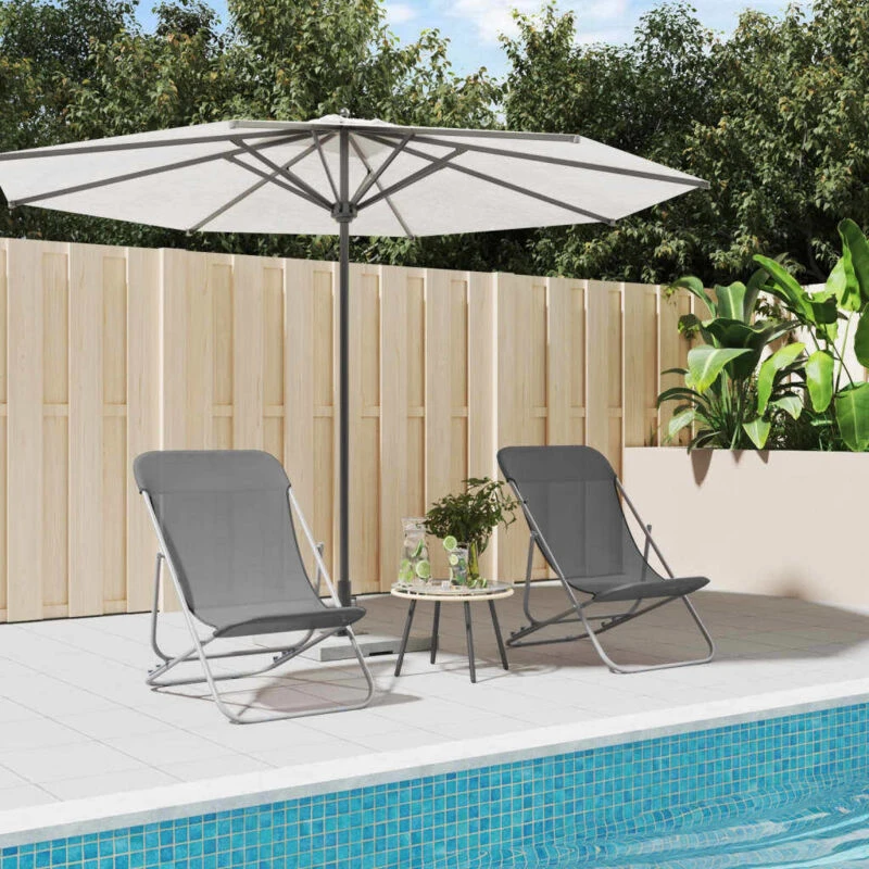 Image of VIDAXL Folding Beach Chairs 2 pcs Grey Textilene&Powder-coated Steel Vidaxl 8720845722524