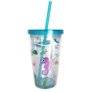 Image of Cute Sea Creatures Double Walled Cup with Lid and Straw