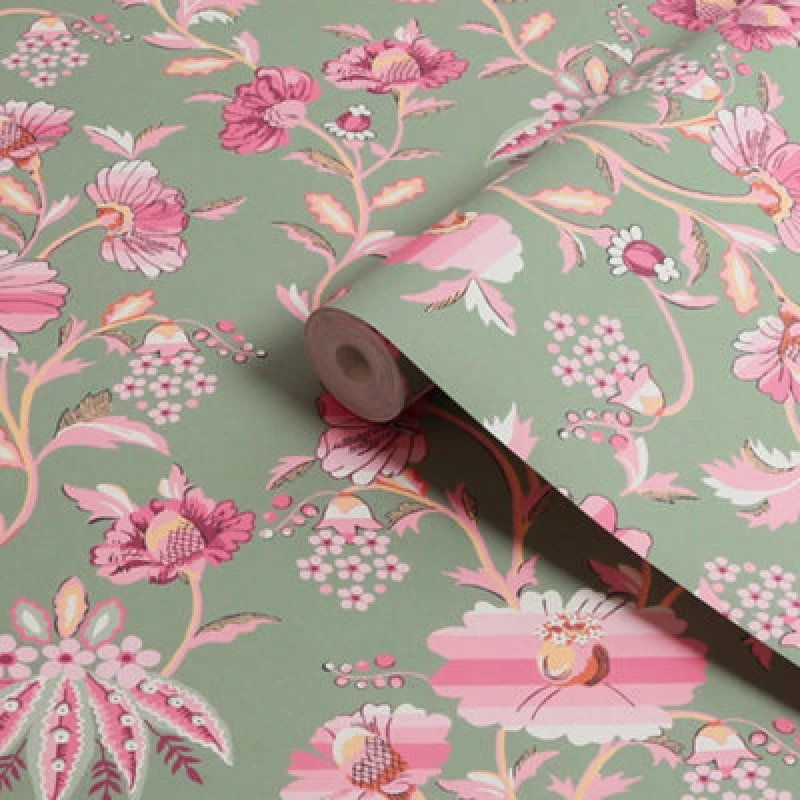 Image of Cath Kidston Friendship Garden Sage Floral Wallpaper Wallpaper One Size Green 71748015000