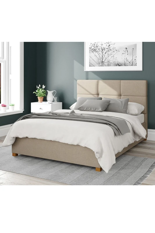 Image of Aspire Aspire Caine Upholstered Ottoman Storage Bed, Eire Linen Fabric in Natural Size: Double Natural Double Unisex 5057632187338