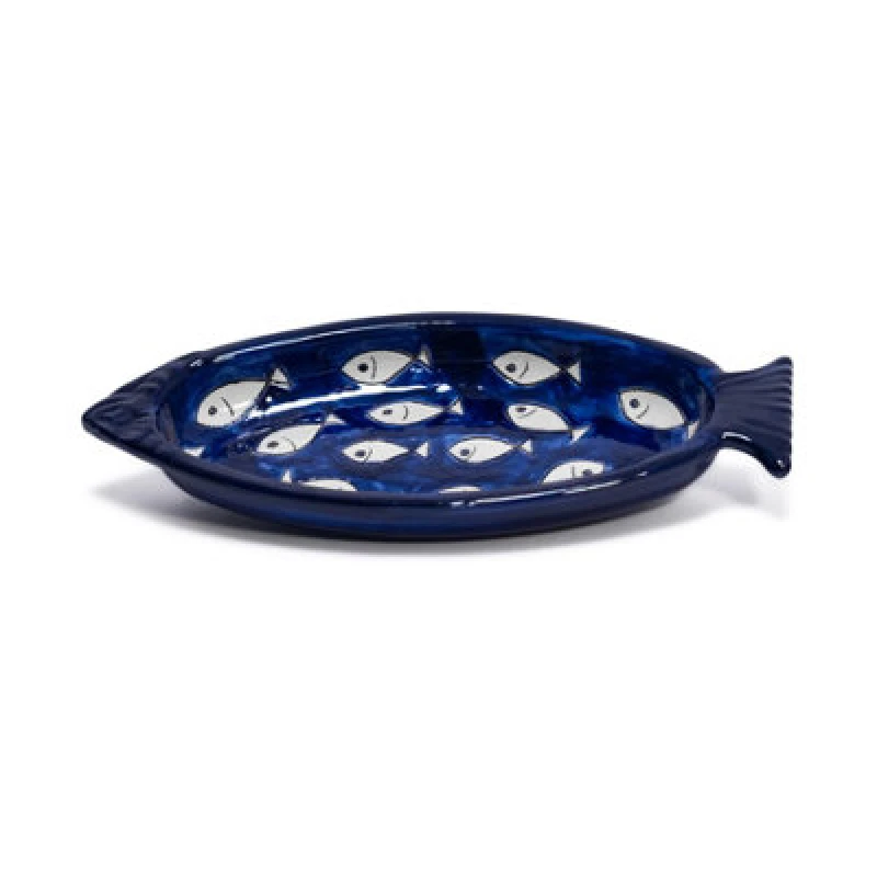 Image of Verano Spanish Ceramics Signature Hand Painted White Ceramic Kitchen Dining Fish Shaped Serving Dish 25L X 10Cm (W)
