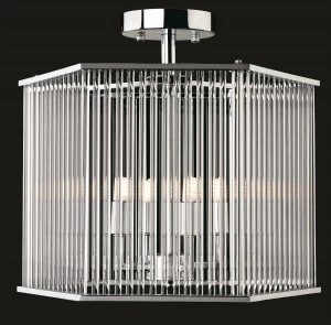 Image of 4 Light Semi Flush - Hexagon Chrome, Clear Glass Rods, G9