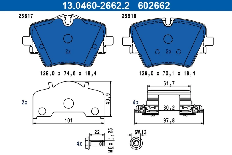 Image of Brake pad set ATE 13.0460-2662.2