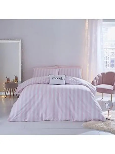 image of Sassy B Stripe Tease Reversible Duvet Cover Set - Pink And White Pink/White T9AGP Unisex King