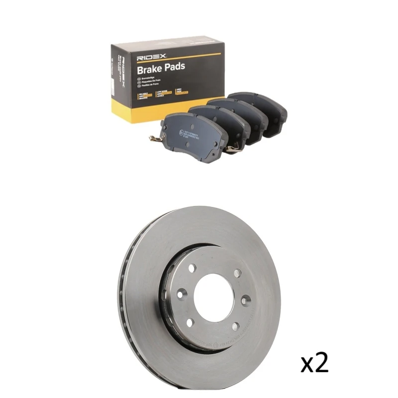 Image of RIDEX 3405B3213 Brake disc and pads set Front Axle, Brake Disc Type: Externally Vented, with acoustic wear warning Brake Set,disc brakes (3405)