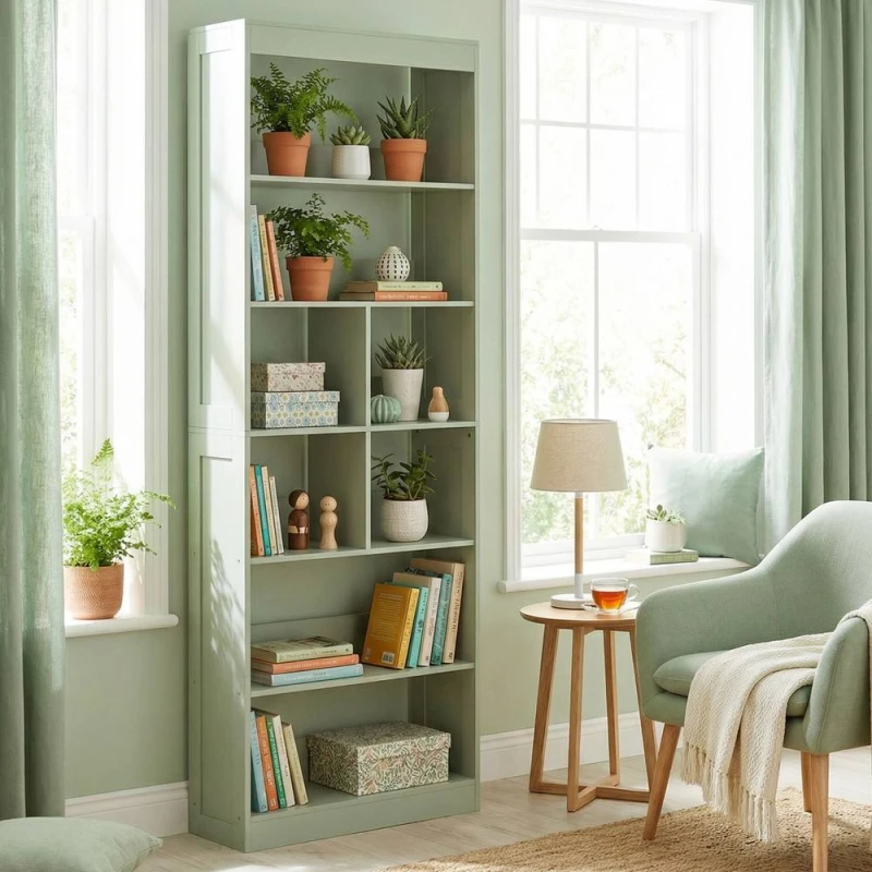 Image of HOMCOM Bookcase, 6-Tier Bookshelf with Anti-Tipping Design, Green Green Unisex